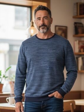 ✨Robert Barakett Blue Caslin  LS Ribbed Crewneck Sweater - size XL